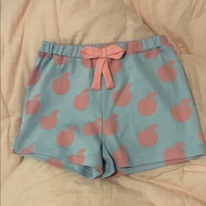The Beaufort Bonnet Company Blue and Pink apple Shorts with pink bow